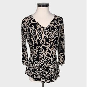 db Established 1962 PM Petite Medium V Neck Top 3/4 Sleeves Top Black